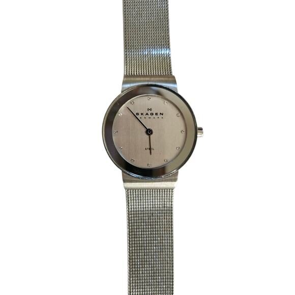 Skagen Denmark Silver Mesh Watch Stainless Steel Slim Minimalist Women’s 358SSSD main image 4